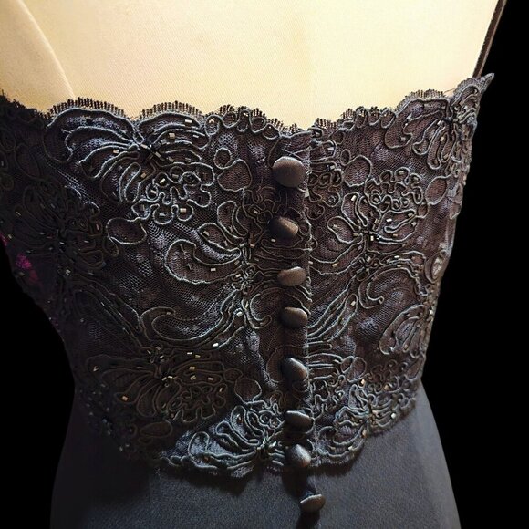 Donna Morgan Lace Cocktail Dress – Black Midi w/ Faux Button Back – Size 10 NWT - Picture 5 of 14